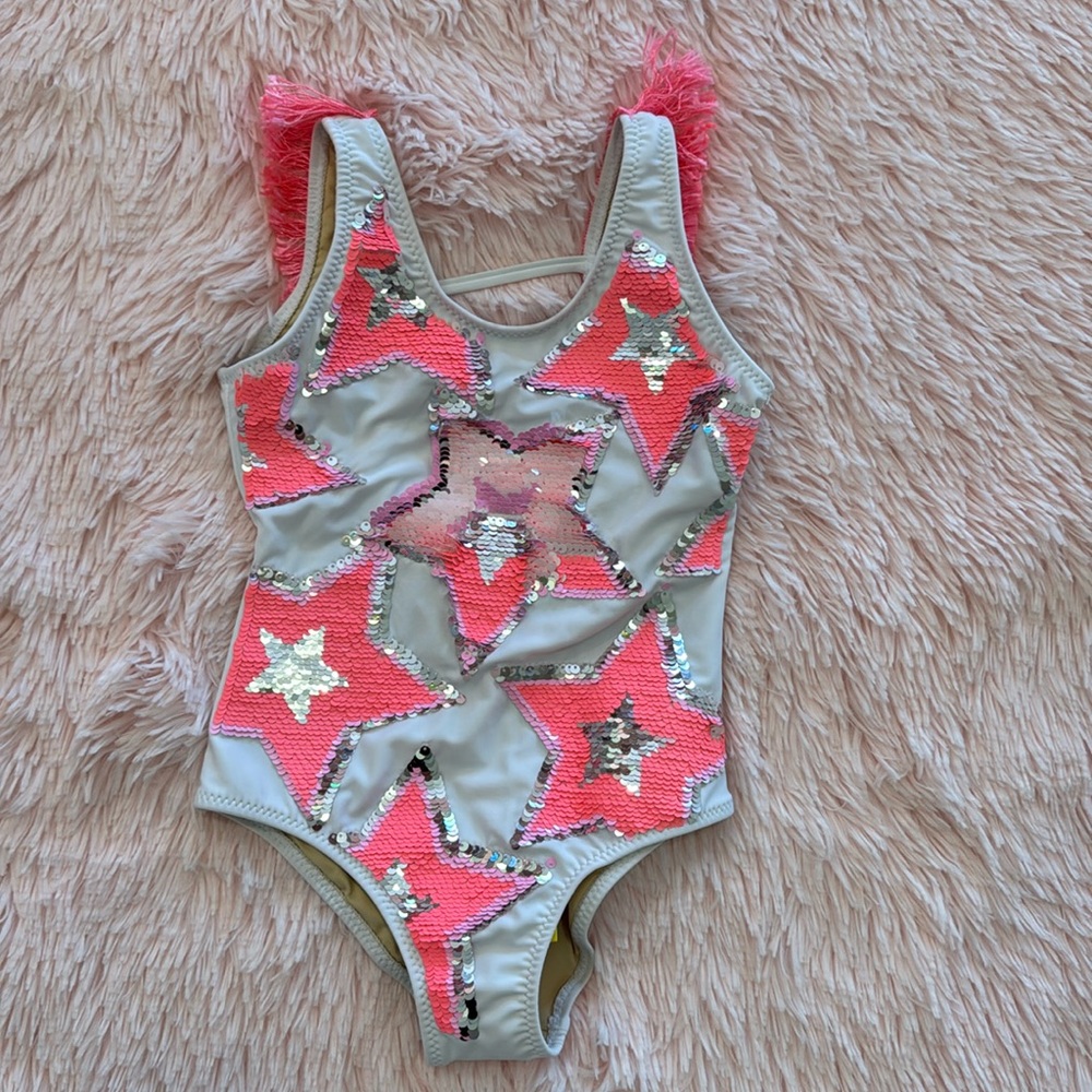 Shade Critters Sequin Stars Fringe Back One Piece Swimsuit